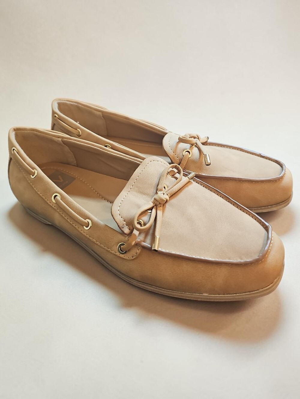 Dolce Vita Tan and Beige Slip-On Moccasins with Bow Detail